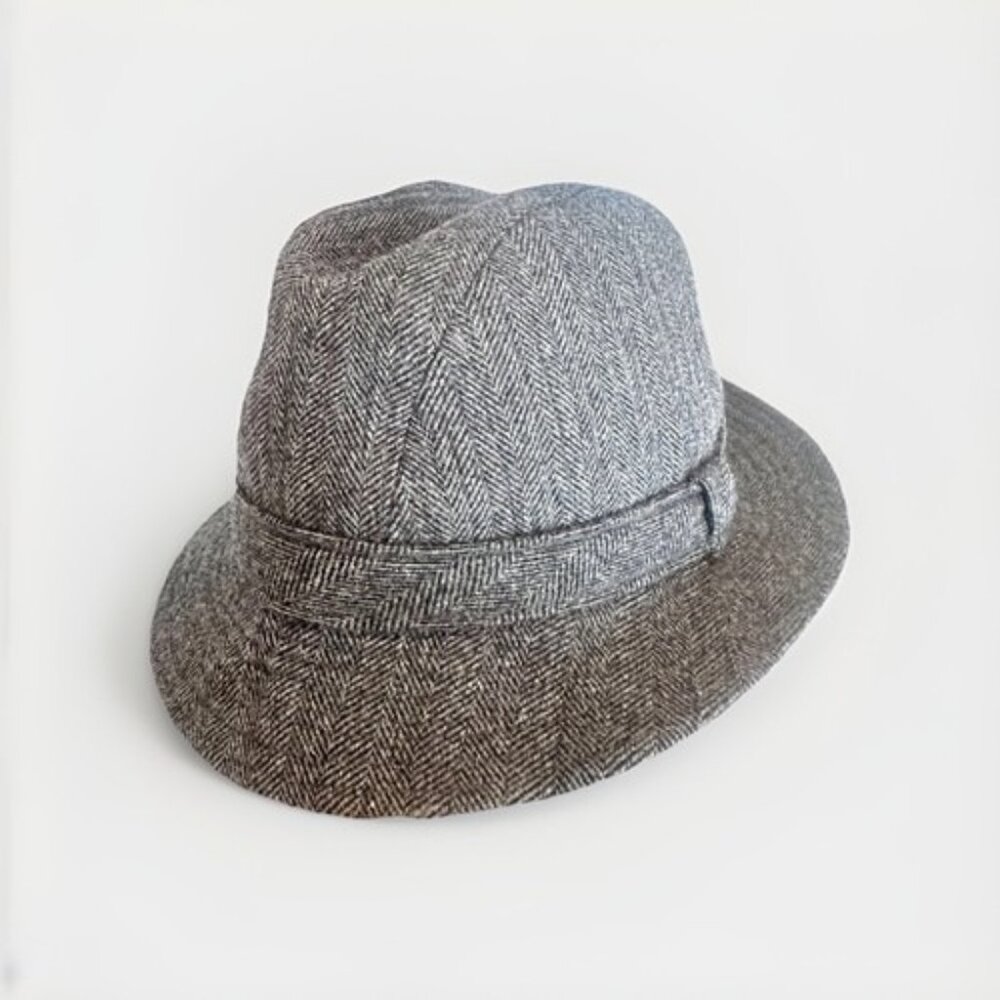 Pendleton Fedora Hat Cap Gray Wool Tweed Made In USA 22in Classic Professor Warm